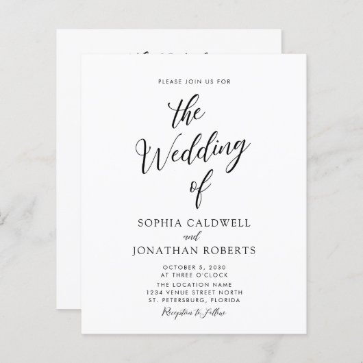 Budget All in One Calligraphy Wedding Invitation (Voorkant / Achterkant)