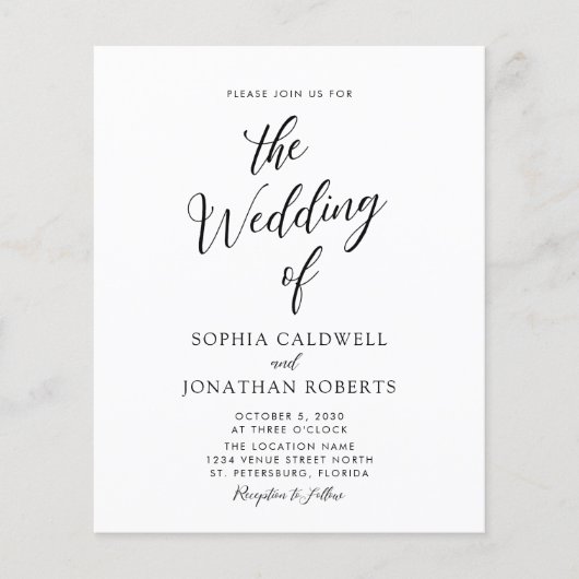 Budget All in One Calligraphy Wedding Invitation (Voorkant)