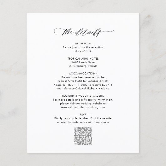 Budget All in One Calligraphy Wedding Invitation (Achterkant)