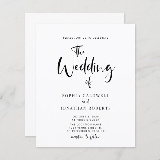 Budget All in One Calligraphy Wedding Invitation (Voorkant / Achterkant)