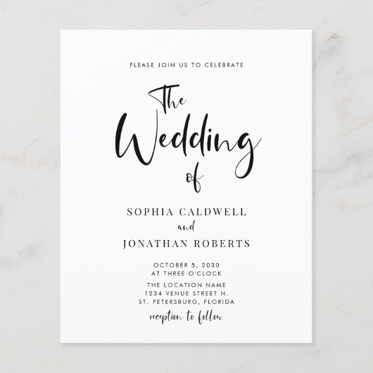 Budget All in One Calligraphy Wedding Invitation (Voorkant)