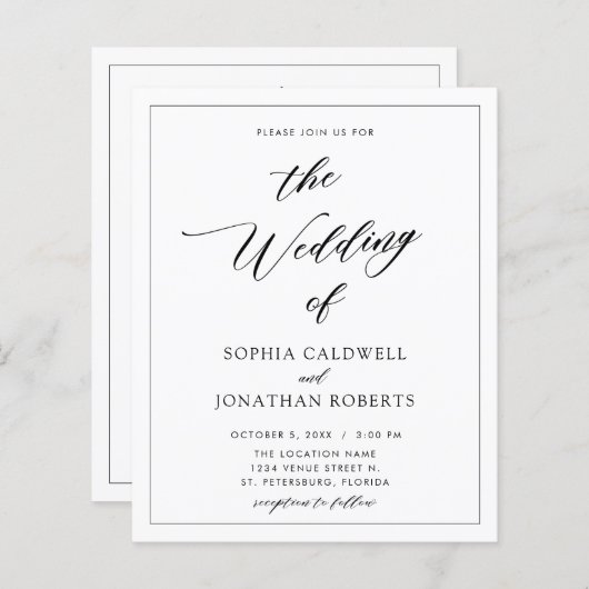 Budget All in One Calligraphy Wedding Invitation (Voorkant / Achterkant)