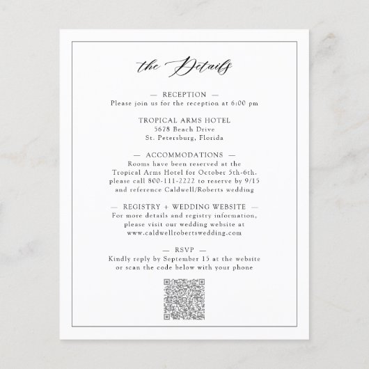 Budget All in One Calligraphy Wedding Invitation (Achterkant)