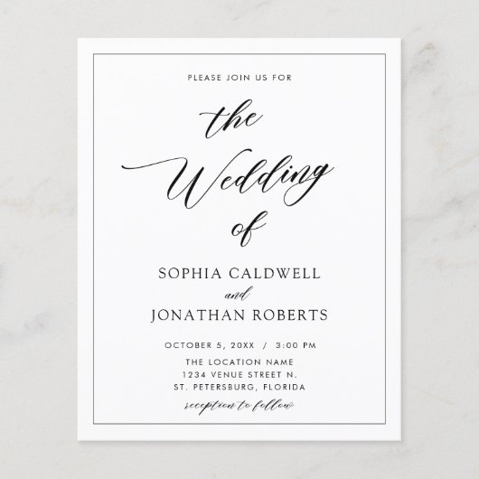 Budget All in One Calligraphy Wedding Invitation (Voorkant)
