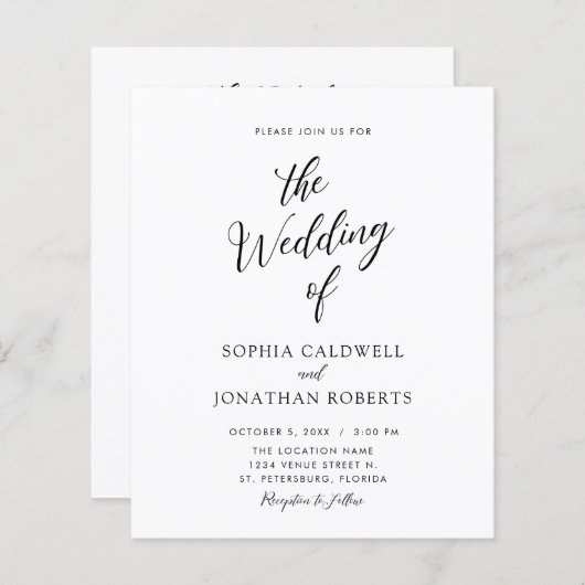 Budget All in One Calligraphy Wedding Invitation (Voorkant / Achterkant)