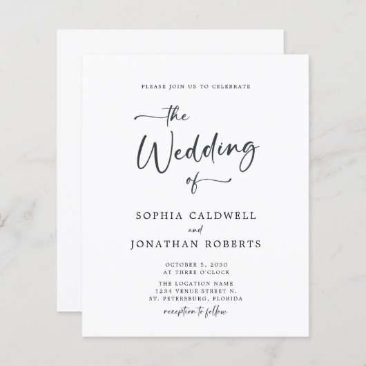 Budget All in One Calligraphy Wedding Invitation (Voorkant / Achterkant)