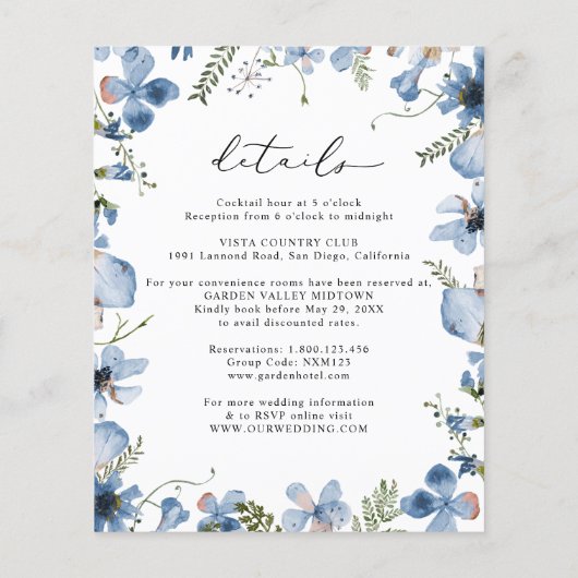 Budget All-in-One Dusty Blue Wedding Invitation (Achterkant)