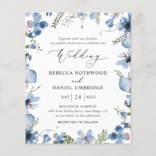Budget All-in-One Dusty Blue Wedding Invitation (Voorkant)