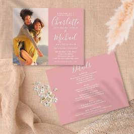 Budget All-in-One Dusty Roos Photo Wedding Invite