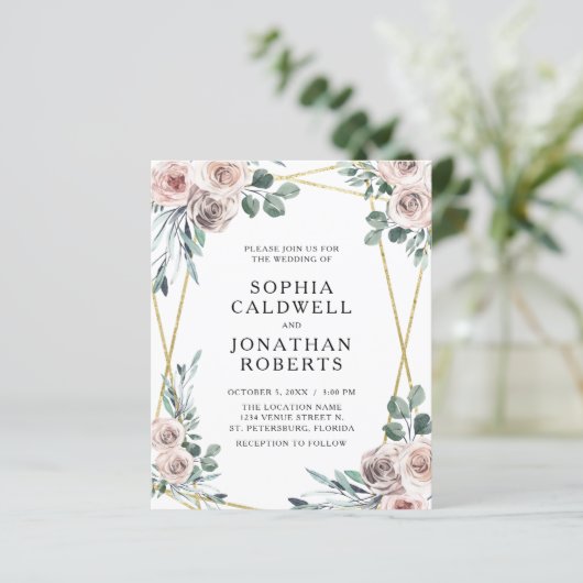 Budget All in One Dusty Roos Wedding Invitation (Staand voorkant)