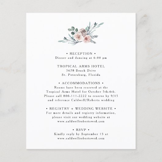 Budget All in One Dusty Roos Wedding Invitation (Achterkant)