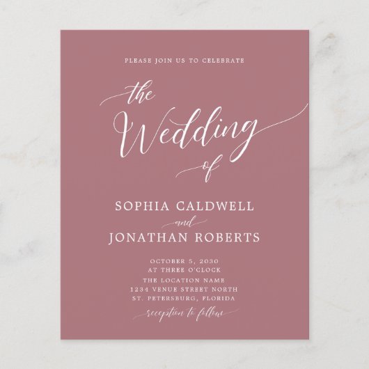 Budget All in One Dusty Roos Wedding Invitation (Voorkant)