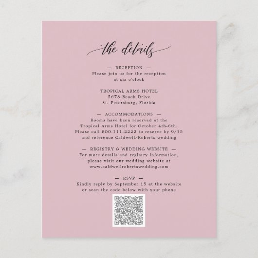 Budget All in One Dusty Roos Wedding Invitation (Achterkant)