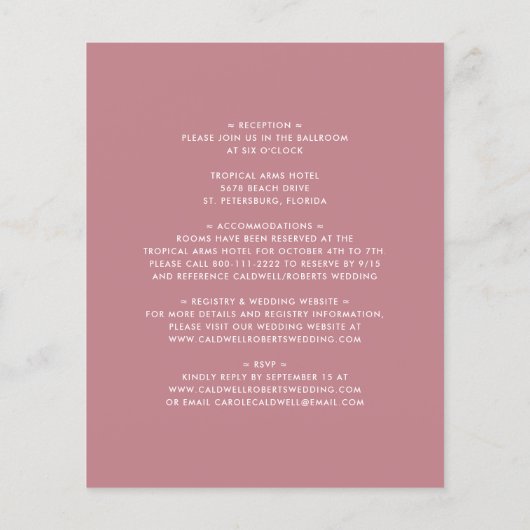 Budget All in One Dusty Roos Wedding Invitation (Achterkant)