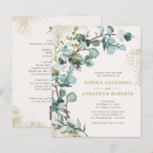 Budget All-in-One Eucalyptus Gold Wedding Invite (Voorkant / Achterkant)