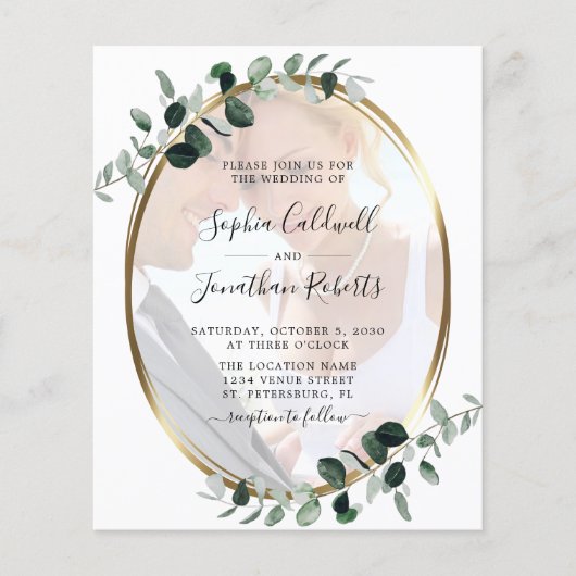 Budget All in One Eucalyptus Photo Wedding Invite (Voorkant)