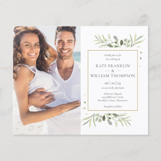 Budget All-in-One Foliage Photo Weduwen-uitnodigin (Voorkant)