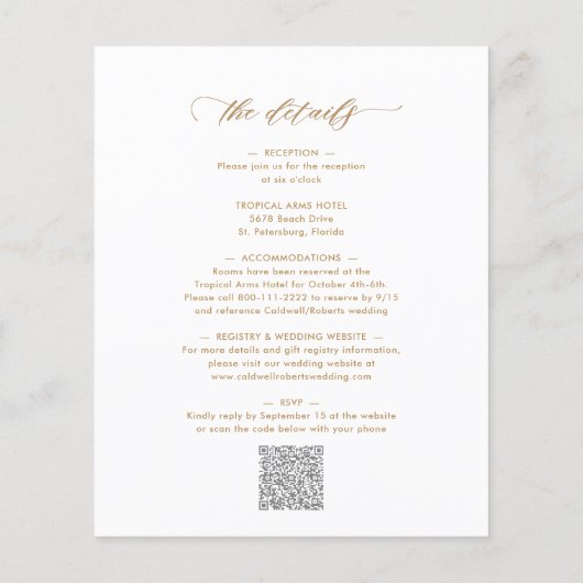 Budget All in One Gold Calligraphy Wedding Invite (Achterkant)