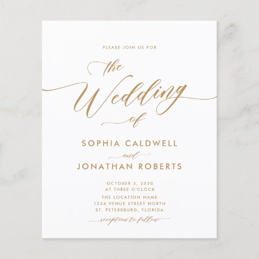 Budget All in One Gold Calligraphy Wedding Invite (Voorkant)