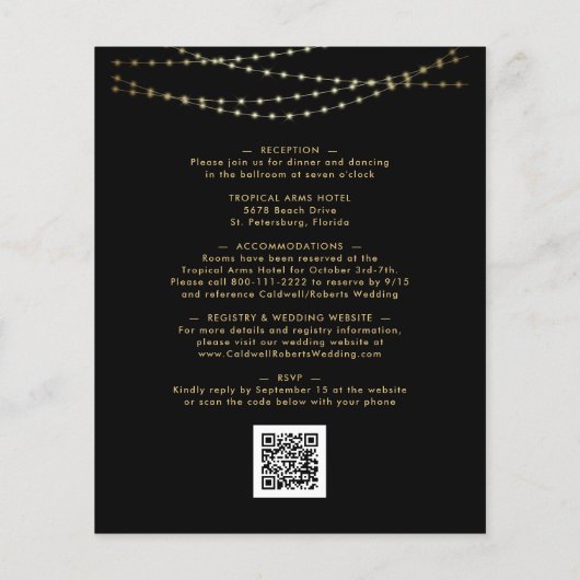 Budget All-in-One Gold Chandelier Wedding Invite (Achterkant)