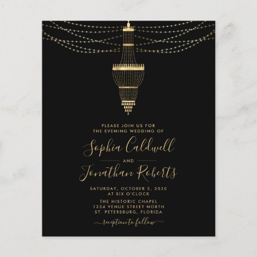 Budget All-in-One Gold Chandelier Wedding Invite (Voorkant)