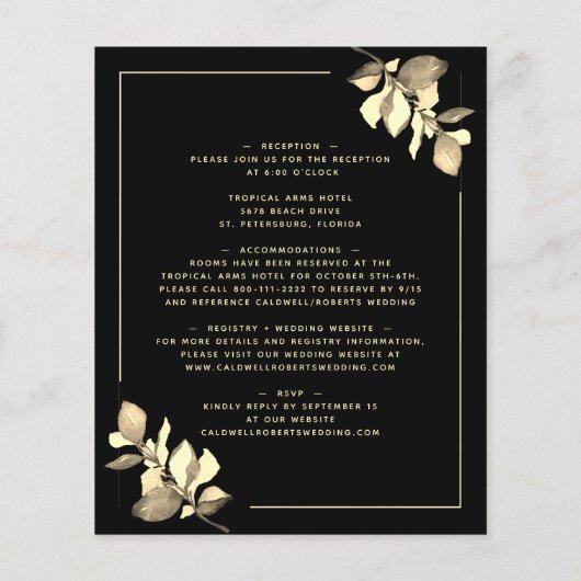 Budget All-in-One Gold Eucalyptus Wedding Invite (Achterkant)