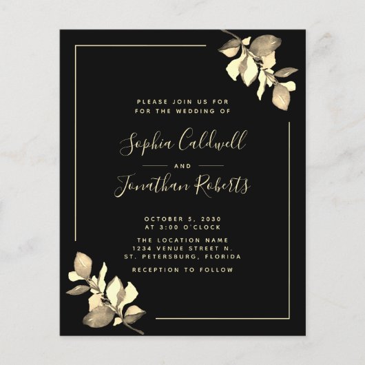 Budget All-in-One Gold Eucalyptus Wedding Invite (Voorkant)