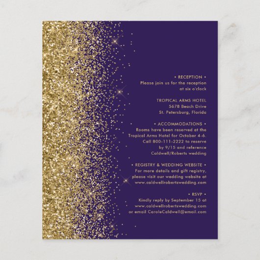 Budget All-in-One Gold Glitter Wedding Invitation (Achterkant)