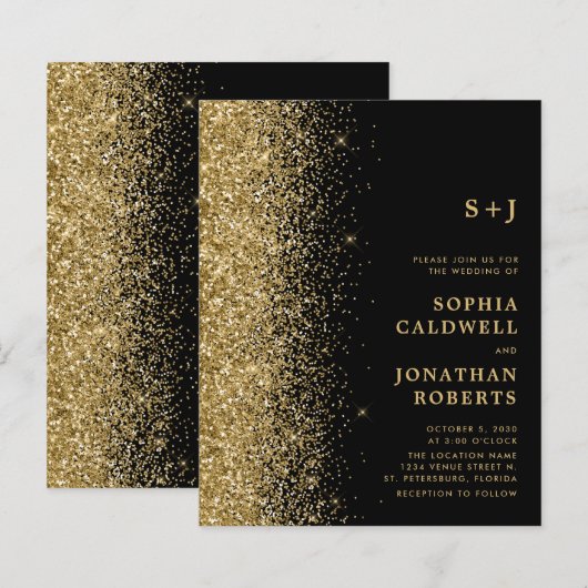 Budget All-in-One Gold Glitter Wedding Invitation (Voorkant / Achterkant)