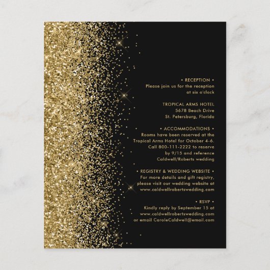 Budget All-in-One Gold Glitter Wedding Invitation (Achterkant)