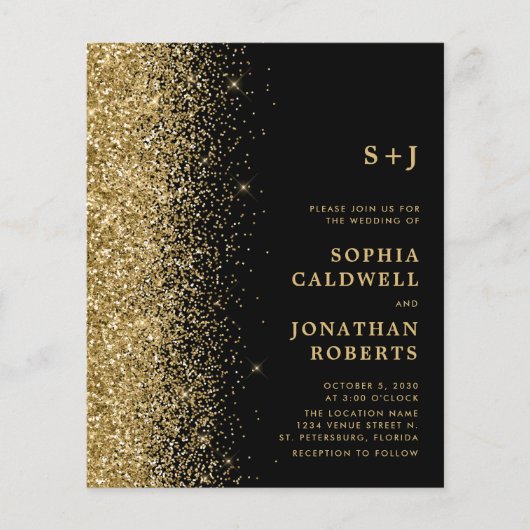 Budget All-in-One Gold Glitter Wedding Invitation (Voorkant)