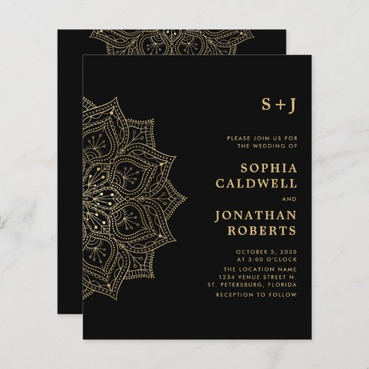 Budget All in One Gold Mandala Wedding Invite (Voorkant / Achterkant)