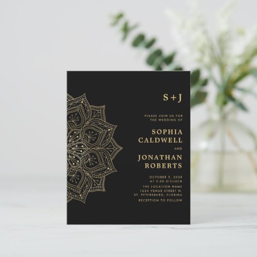 Budget All in One Gold Mandala Wedding Invite (Staand voorkant)
