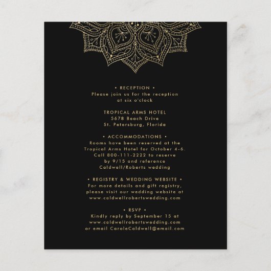 Budget All in One Gold Mandala Wedding Invite (Achterkant)