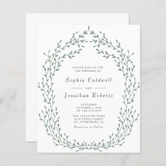 Budget All in One Green Leafy Lijst Wedding Invite (Voorkant / Achterkant)