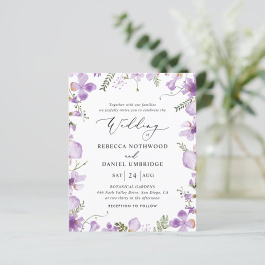 Budget All-in-One Lavender Wedding Invitation (Staand voorkant)
