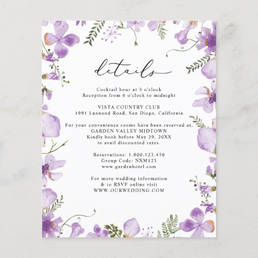 Budget All-in-One Lavender Wedding Invitation (Achterkant)