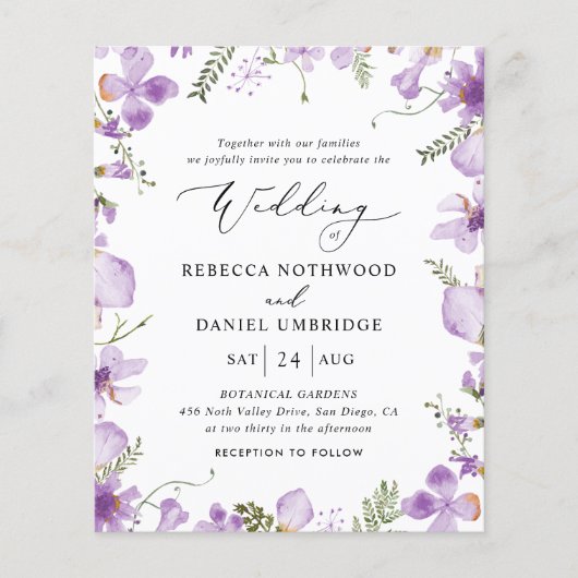 Budget All-in-One Lavender Wedding Invitation (Voorkant)