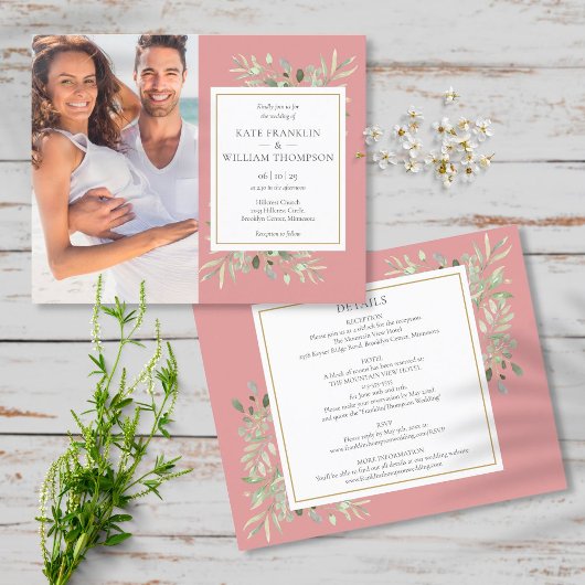 Budget All-in-One Photo Dusty Roos Wedding Invite