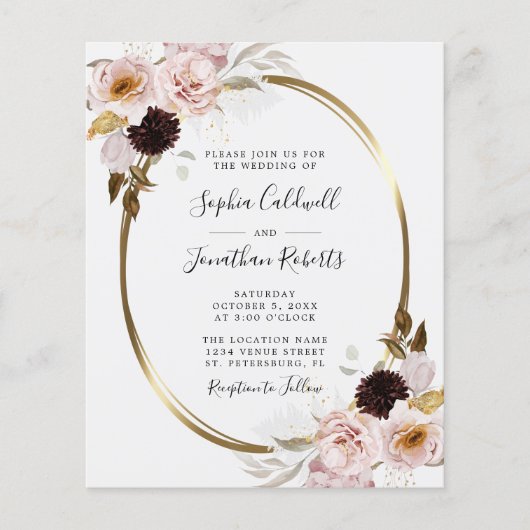 Budget All-in-One Roos Gold Lijst Wedding Invite (Voorkant)