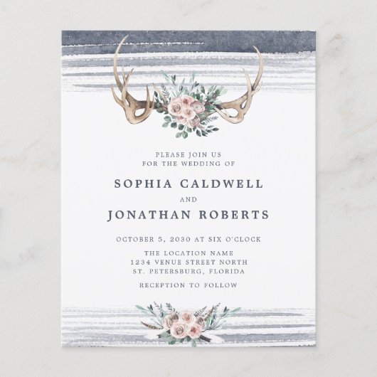 Budget All in One Rozen and Antlers Wedding Invite (Voorkant)
