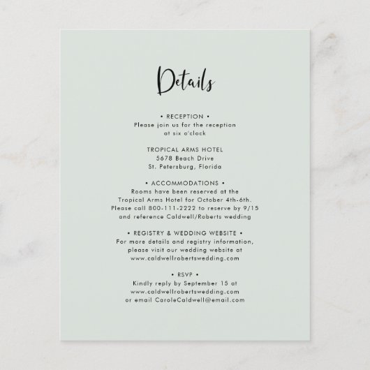 Budget All in One Sage Calligraphy Wedding Invite (Achterkant)