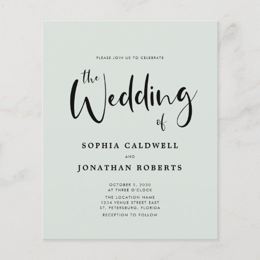 Budget All in One Sage Calligraphy Wedding Invite (Voorkant)