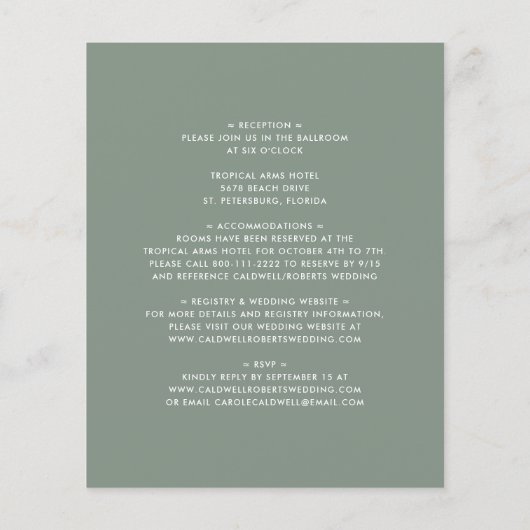 Budget All in One Sage Green Wedding Invitation (Achterkant)