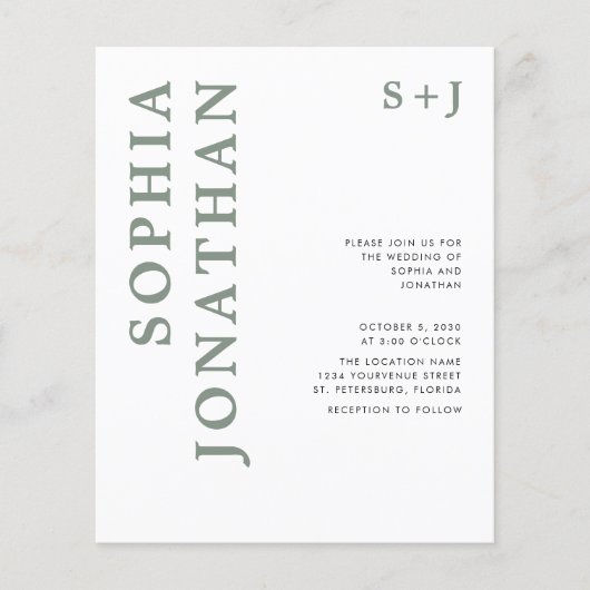 Budget All in One Sage Green Wedding Invitation (Voorkant)