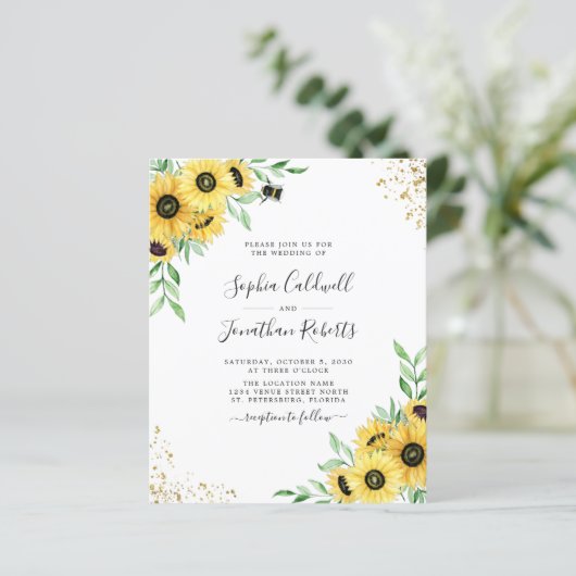 Budget All in One Sunflower bee Wedding Invite (Staand voorkant)
