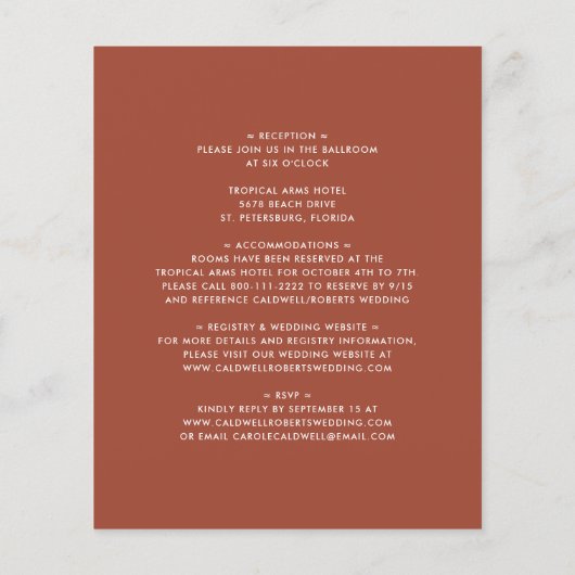 Budget All in One Terracotta Wedding Invitation (Achterkant)