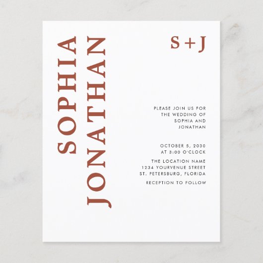 Budget All in One Terracotta Wedding Invitation (Voorkant)