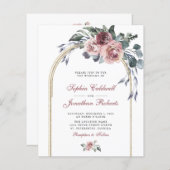 Budget All in One Winter Rozen Gold Wedding Invite (Voorkant / Achterkant)