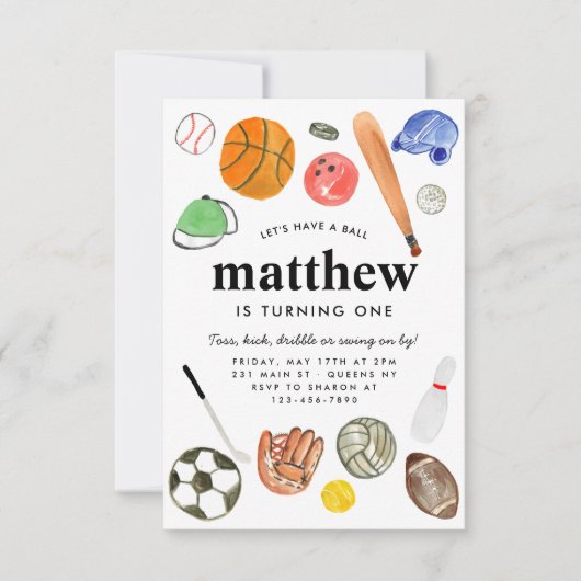 Budget Alle Star Sports Balls Team Kind Boy Verjaa Notitiekaartje (Voorkant)